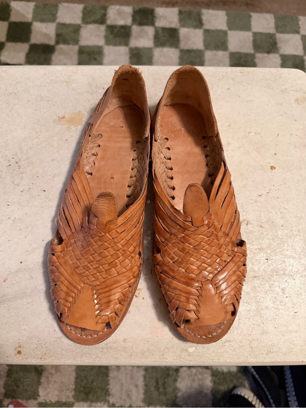 Mens Tan Leather Huarache Slip-Ons